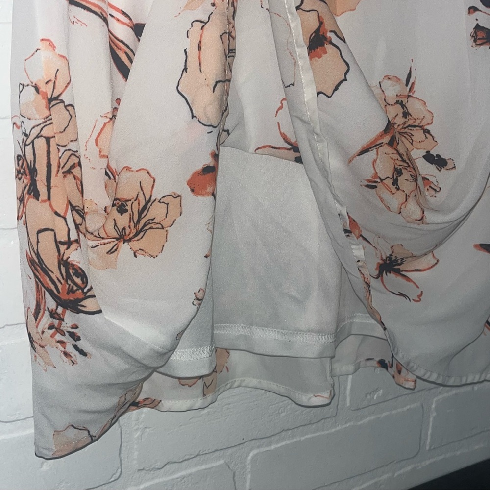 Paper Crane Dress White Orange Floral Designs V Neck Mini Dress Spring Medium - Picture 4 of 9